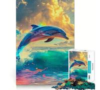 Puzzle de Dauphins à l'aquarelle pour Adultes,1000 pièces,Jeu Stimulant l'esprit,Format Uniforme,pièces précises,idéal pour Les Voyages (50x75cm)