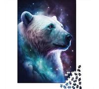 Puzzle de décompression en Papier rectangulaire représentant Un Ours Polaire dans l'espace, idéal pour Les Enfants et Les Adultes à partir de 12 Ans, Cadeau d'halloween, 300 pièces (40 x 28 cm).