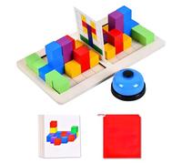 Puzzle de dés en bois Magique Cube, Blocs de Construction Jouets Jeu de construction 3D Puzzle Cube Jeu d'entraînement Cérébral Educatifs pour Enfants Jeu familial avec sonnette 47 Bricks+36 Cartes