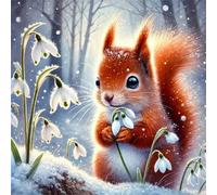 Puzzle de Écureuil aux Fleurs d'hiver pour Adultes,35 pièces,12x12 cm Puzzle de Bricolage Artistique pour Décoration de la Maison, Jeu éducatif Challenge Toy Puzzles pour Adultes
