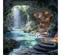 Puzzle de Escaliers de la Cascade de la Grotte pour Adultes,35 pièces,12x12 cm Puzzle de Bricolage Artistique pour Décoration de la Maison, Jeu éducatif Challenge Toy Puzzles pour Adultes