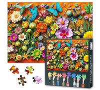 Puzzle de fleurs pour adultes 1000 pièces, Fleurs colorées et divers papillons 1000 pièces Puzzle, Jeux de puzzle impossibles à relever, 50 x 70 cm
