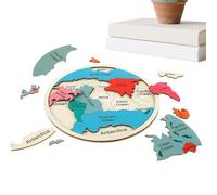 Puzzle de géographie - Casse-tête en Bois Continents à Assembler,Puzzle Carte du Monde Couleurs,pour garçons Fille école Maternelle Maison Jeux