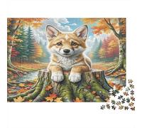 Puzzle de German Spitz pour Adultes 1000 pièces - Papier recyclé, Chiot sur Un Tronc d'arbre dans Une forêt d'automne - Jeu Difficile, divertissant et Stimulant, Jeu Familial 52x38cm/1000 pièces