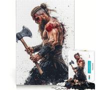 Puzzle de Guerrier Viking à la Hache,1000 pièces à reconstituer,Jeu Amusant et sans bavures,pièces nettes et découpées,Jeu Portable et idéal pour Les Voyages (38x52cm)