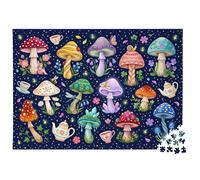 Puzzle de jardin champignon fantastique pour adultes de 500 pièces, illustration de conte de fées fantaisiste avec champignons colorés et lucioles, pièces emboîtables, pour les amateurs d'art de la