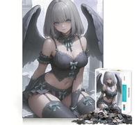 Puzzle de Jeu de 1000 pièces représentant Une Fille Anime avec Un Ange aux Ailes Noires Jeu Stimulant Le Cerveau,Ajustement Parfait,Divertissement Confortable à l'intérieur pour Tous (38x26cm)