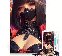 Puzzle de Jeu pour Adultes Fille d'anime en Cuir Noir 1000 pièces pour stimuler l'esprit,Format Uniforme,pièces précises,idéal pour Les Voyages (38x52cm)