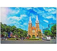 Puzzle de la cathédrale Ho Chi Minh du Vietnam pour Adultes, 300 pièces, Souvenir de Voyage en Bois, 38 x 26 cm