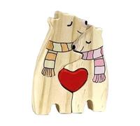 Puzzle de la famille des ours en bois, Puzzle de famille en bois,Puzzle avec animaux avec écharpe et coeur - Pièce maîtresse de Noël avec décorations de table, figurine d'animaux en bois pour les