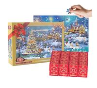 Puzzle de l'Avent de Noël - 1008 pièces - Jouet paysage enneigé - Calendrier de 24 jours - Pour l'éducation précoce - Fête d'hiver - Réunion de famille - Élèves