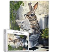 Puzzle de lecture de journal de 1 000 pièces pour adultes - Lapin assis sur les toilettes - Puzzle d'art stimulant pour la famille - Puzzle coloré pour décoration d'intérieur - Cadeaux 50 x 70 cm