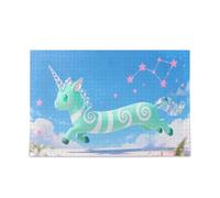 Puzzle de licornes vertes mignonnes de dessin animé, puzzle amusant pour la famille, parfait pour les nuits de jeu, 500 pièces