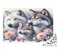 Puzzle de Loups 1000 Pièces en Papier Recyclé - Trois Loups Entourés de Roses Roses, Puzzles pour Adultes, Jeu Éducatif, Défi, Jeu en Famille, Excellente Idée de Cadeau, 70x50cm/1000pcs
