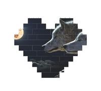 Puzzle de loups pleine lune imprimé 3D 10,8 x 12,8 cm, en forme de cœur, jeu stimulant pour adultes, décoration murale amusante