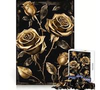 Puzzle de Luxe Roses Noires et dorées pour Adolescents, 1000 pièces, défi Intelligent, évasion reposante, Cadenas Fin, Joli Cadeau (38x26cm)