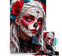 Puzzle de Maquillage tête de Mort Mexicaine pour Adolescents, 1000 pièces, Jouet d'exercice Mental, activité à Domicile, décoration Murale découpée avec précision 38x26cm