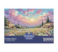 Puzzle de Marguerite pour Adultes 1000 pièces - Champ de Marguerites avec Maisons sous Un Soleil couchant coloré - Jeu éducatif Stimulant, Divertissante activité à la Maison 38x26cm/1000 pièces