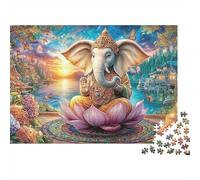 Puzzle de Méditation de Ganesha 1000 pièces Puzzles de Siège de Méditation sur Lotus Jeu Stimulant Apprendre en s'Amusant Carton Recyclé 100% pour Adultes et à Partir de 14 Ans 70x50cm/1000 pièces