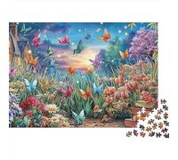 Puzzle de Mer de Fleurs de Papillons Colorés 1000 pièces Puzzles de Chalet de Conte de Fées Jeu Stimulant Apprendre en s'Amusant Carton Recyclé 100% pour Adultes et Enfants 70x50cm/1000 pièces