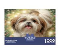 Puzzle de Mignons Chiens de Compagnie 1000 Pièces en Papier Recyclé - Shih Tzu Haletant au Milieu de Fleurs Lumineuses, Cadeau Amusant et Activité à la Maison, Décoration Murale, 38x26cm/1000pcs