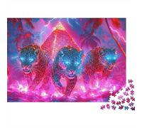 Puzzle de Noël 1000 pièces Jaguar néon pour Adultes - Panthères Lumineuses Fond Rose, Premium Robuste, Vibrant, Cadeau Stimulant 70x50cm/1000pcs