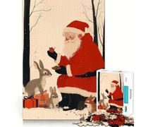 Puzzle de Noël 1000 pièces Père Noël et Lapins pour Adultes Améliore la mémoire, Divertissement paisible, Bords Nets, Cadeau de Noël (50x75cm)