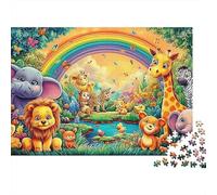 Puzzle de Noël Adulte 1000 Pièces, Ciel d'Éléphant, Arc-en-Ciel, Bébés Éléphants et Lions, Premium Épais Robustes, Défi Cadeau 38x26cm