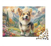 Puzzle de Noël Adulte 1000 Pièces, Welsh Corgi Pembroke, Corgi dans Un Paysage de Ville Européenne, Premium Épais Robustes, Défi Cadeau 70x50cm