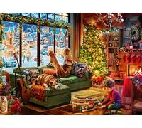 Puzzle de Noël au coin du feu de 1000 pièces par Vermont Christmas Company - Puzzles vintage avec pièces de forme aléatoire et emboîtables - 68 x 49 cm