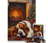 Puzzle de Noël avec Motif de Basset Dog, 1000 pièces, pour Adolescents entraînement de la réflexion, apaisement de l'esprit, Amusement, découpe Uniforme, Cadeau de Noël Original (38x52cm)