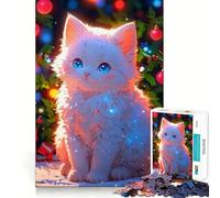 Puzzle de Noël Chaton Blanc pour Adolescents 1000 Pièces Stimule l'esprit Amusant Découpe Nette Pièces Robustes Activité de Réunion Réconfortante (38x52cm)