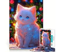 Puzzle de Noël Chaton Blanc pour Adolescents 1000 Pièces Stimule l'esprit Amusant Découpe Nette Pièces Robustes Activité de Réunion Réconfortante (50x75cm)