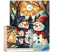 Puzzle de Noël familial en verre teinté de 1 000 pièces au pays des merveilles d'hiver vibrant avec flocons de neige et arbres à faire soi-même pour décoration de la maison, cadeaux, puzzle familial