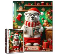 Puzzle de Noël mignon ours polaire de 1000 pièces pour adultes - Animal amusant sur les toilettes - Décoration de Noël avec art moderne abstrait - Puzzle coloré pour la famille - Jeux de puzzle
