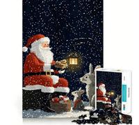 Puzzle de Noël Père Noël et Lapins pour Adolescents, 1000 pièces, pour stimuler la mémoire, Moments de détente, Cadeau d'anniversaire de qualité supérieure (38x26cm)