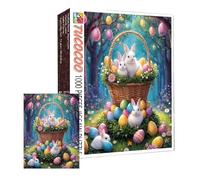 Puzzle de Pâques,70 x 50 cm Jeu de Puzzle Coloré et Stimulant | 1000 Pièces Casse-tête du Lapin de Pâques pour les Adultes | Idéal pour une Activité en Famille et comme Décoration Murale de Style Camp