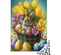 Puzzle de Pâques Lapin Mignon pour Adultes 1000 Pièces - Grand Puzzle à Refaire Soi-même - Jeu Éducatif et Amusant pour Toute la Famille - Décoration Unique - 38 x 26 cm / 1000 Pièces