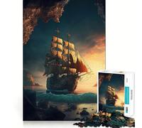 Puzzle de Paysage de Bateau Pirate pour Adultes, 1000 pièces, Jeu de logique Clair, Loisir Silencieux, découpe Parfaite, Cadeau élégant (38x52cm)