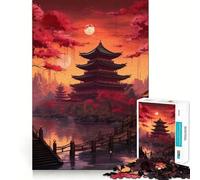Puzzle de Paysage Japonais avec pagodes pour Adultes, 1000 pièces, 38x52cm, Remember Upgrade Peaceful Time Tight Cut Santa Wish List