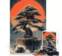 Puzzle de Paysage Japonais Bonsaï sous la Lune Rouge 1000 pièces pour Adolescents, idéal pour se détendre et stimuler l'esprit, Bords réguliers, Cadeau de Noël Chic (38x26cm)