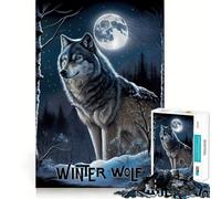Puzzle de Peinture à l'huile Loup d'hiver pour Adultes,1000 pièces,Jeu Stimulant l'esprit,découpe Nette,alignement Parfait,activité de Partage pour Les Proches (38x52cm)