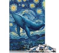 Puzzle de Peinture Baleine dans la Nuit étoilée Casse-tête 100% Carton recyclé pour Enfants et Adultes Cadeaux de Noël 1000 pièces (75 x 50 cm)