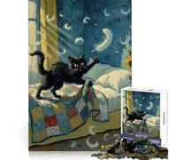 Puzzle de Peinture Chat Noir Jouant avec des Plumes pour Adolescents 1000 pièces Stimule la mémoire et favorise la Pleine Conscience Découpe précise Cadeau mémorable (38x52cm)