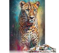 Puzzle de peinture de guépard de 500 pièces - Puzzle créatif carré en bois pour adultes - Jeu éducatif - Jouet de défi - 500 pièces (52 x 38 cm)