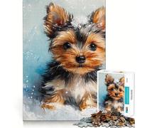 Puzzle de Peinture pour Adultes Chiot Yorkshire dans la Neige,1000 pièces,pour stimuler la Concentration,Amusant,de Taille Uniforme et avec précision,activité de Partage pour Les Proches (38x52cm)