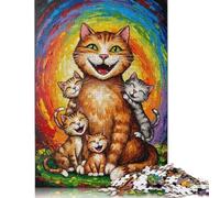 Puzzle de Peinture pour Adultes Happy Cats Family 500 pièces Puzzles en Bois Puzzles pour Adultes Jeu éducatif Défi Jouet 500 pièces (52x38cm)