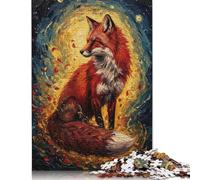 Puzzle de Peinture Renard dans la Nuit étoilée, Jeu de Bricolage, Puzzle rectangulaire en Papier pour Cadeau d'anniversaire pour garçon ou Fille, 1000 pièces (38 x 26 cm)