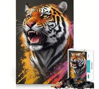 Puzzle de Peinture Tigre en colère pour Adultes,1000 pièces,Jeu de réflexion Stimulant,Structure à emboîtement précise,Facile à Apprendre,Plaisir en Famille (50x75cm)