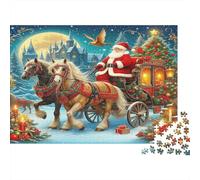 Puzzle de Père Noël 1000 Pièces en Papier Recyclé - Père Noël avec Une Charrette à Cheval et des Décorations de Noël, Jeu Éducatif, Anti-Stress, Excellente Idée de Cadeau, 52x38cm/1000pcs